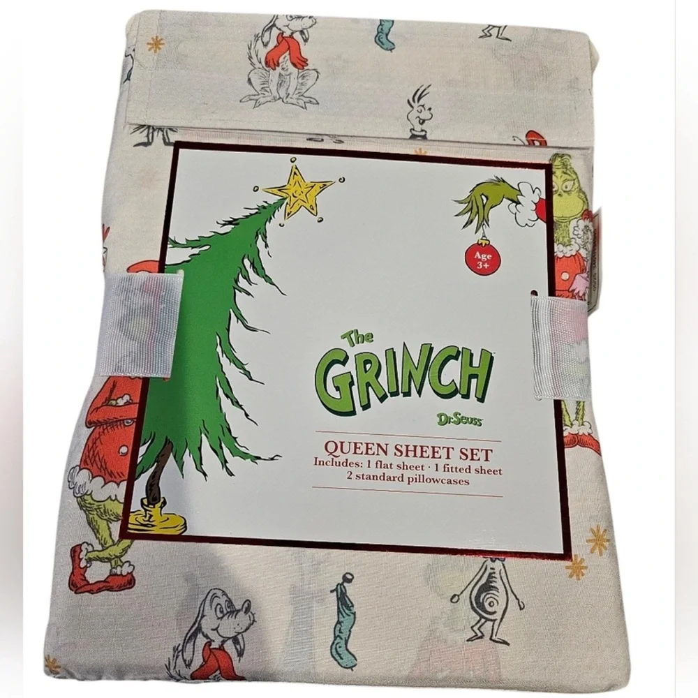 The Grinch 4pc Queen Sheet Set w/ Pillowcases Flat & Fitted Target Holiday NEW
